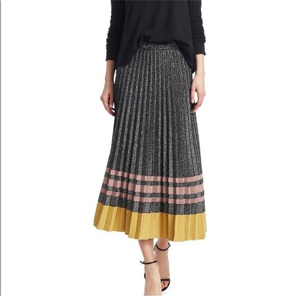 Derek Lam 10 Crosby Pleated Lurex Metallic Skirt Size Small Pleated Midi $495 - Picture 4 of 13